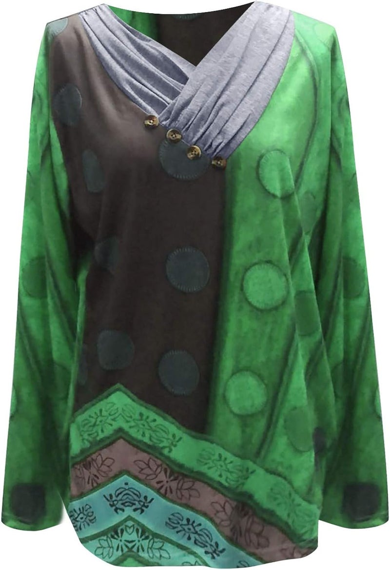 woobles Womens Sweatshirts for Ladies Tie Dye Printed Embroidery Collar Tunic Gradient Blouses Long Sleeve Pullovers - Image 2